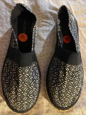 Nautica Navy and Cream Patterned Slip-On Espadrilles